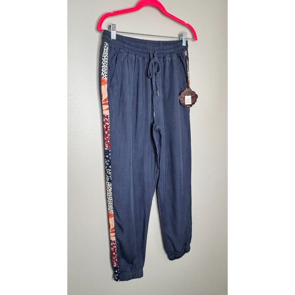 Knox Rose Blue Lyocell Jogger Small Boho Side Stripe Drawstring Casual Lounge - Picture 2 of 8